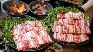 Ultimate Korean Pork BBQ! Samgyeopsal with a Lot of Handmade Side Dishes - Korean food