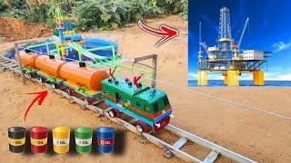 DIY Mini offshore oil extraction rig | Oil transport with tanker train | Science project