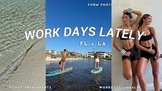 work days in FL + LA (Honey Swim owner + FORM trainer)