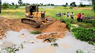 Project to Delete the pond using Dozer Strong KOMATSU D58p and Dump Truck 10 wheel Unloading