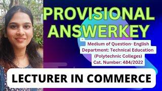 Provisional Answerkey | Lecturer In commerce kerala PSC cat.no : 484/2022
