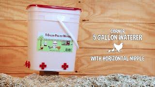 RentACoop 5 Gallon Chicken Waterer - 4 Horizontal Side Mount Poultry Nipples (Corner)