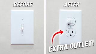 EASIEST Way To Add Extra Outlet To Any Room! NO WIRING NEEDED! Outlet Light Switch Combo DIY How To