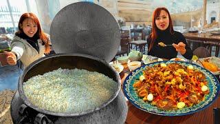 Uzbekistan Street Food - From Fluffy Buns to GIANT Pilaf Cooked in a 250-year-old Cauldron!!