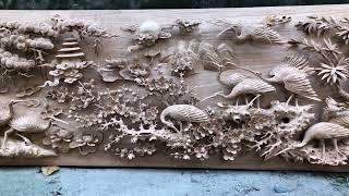 Tranh Gỗ Thủ Công Tinh Sảo Cửu Hạc Du Xuân Cho Ae Ngắm !!!!!