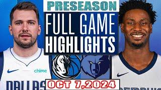 Dallas Mavericks Vs Memphis Grizzlies Full Game Highlights Oct 4,2024 NBA Preseason