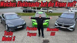 Wer ist der Elektro King?: Porsche Taycan, Tesla Model S und Mercedes EQS