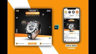 Brand Advertisement Social Media Post Design in Photoshop  Mens Wrist  Watch