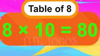 8 TABLE SONG RHYME,8 table rhyme,table of eight, 8 table song, 8x1=8 Multiplication, the 1000s