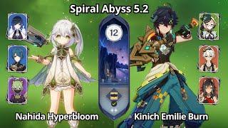 C0 Nahida Hyperbloom & C0 Kinich Emilie Burning - Spiral Abyss 5.2 Floor 12 Genshin Impact