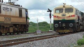 Double Line Crossing|Passenger Train waits for Crossing with Freight-Indian Railways