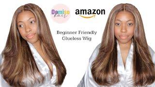 I'M OBSESSED! GLUELESS HIGHLIGHT KINKY STRAIGHT WIG FROM AMAZON! BEGINNER FRIENDLY WIG | DOMISO HAIR