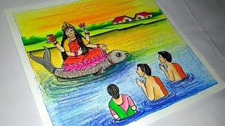 HOW TO DRAW GANGA MATA / VERY EASILY MAA GANGA DRAWING / GANGA PUJA SPECIAL DRAWING .