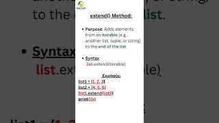 What is the list methods of extend in python ? #pythonscripting #pythonscript #extended #scripting