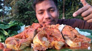 Mukbang ll eating delicious pangas fish curry with vegetables boiled @nagavillagefood