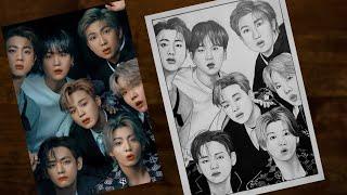 BTS Group Sketch - Shading Part | How to draw bts members easily - Drawing Tutorial | YouCanDraw