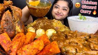 SPICY CHICKEN GIZZARD CURRY WITH HYDERABADI CHICKEN BIRYANI,TANDOORI WHOLE CHICKEN AND PANEER|EATING