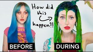 I put Yellow on my Blue hair and I accidentally dyed it... GREEN?! 