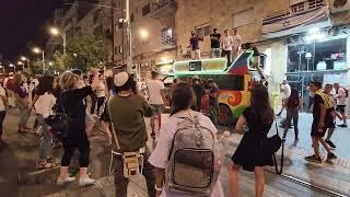 Jerusalem Day - Breslov (Jewish Hasidic group) party on Jaffa Road (Jerusalem's main street)