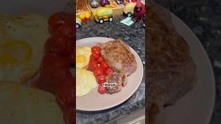 Jason made #steak and #eggs for the first time for his girlfriend so how does it look? #shorts #yum