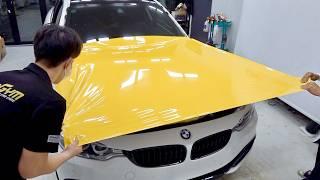 BMW 420d को पीले रंग में संतोषजनक तरीके से कैसे लपेटें। अद्भुत कार रैप प्रक्रिया