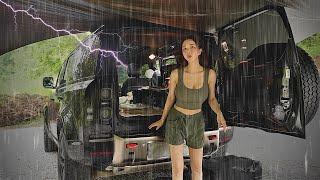  Heavy Rain New Car Camping Life / Defender110  Cozy Car Relaxing / Rain ASMR