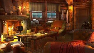 Sleep in this Cozy Cabin Ambience with Heavy Rain Sounds and Warm Fireplace