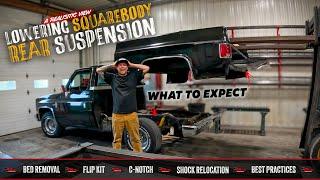 What To Expect When Lowering Your Squarebody Rear Suspension | flip kit, c-notch, shock relocation