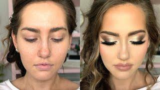 FULL GLAM CLIENT MAKEUP TUTORIAL | Full lashes, glowy skin, cream contour, pink lips makeup look