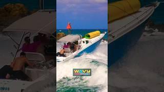 Scarab boat caught in the breaking waves at Boca Inlet! | Wavy Boats