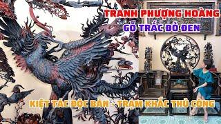 Tranh Phượng Hoàng gỗ Trắc đỏ đen Kiệt tác độc bản cho không gian đẳng cấp xứng tầm