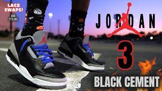 ARE THESE THE BEST JORDAN 3S EVER 2024 JORDAN 3 BLACK CEMENT STYLING & LACE SWAP OPTIONS!!