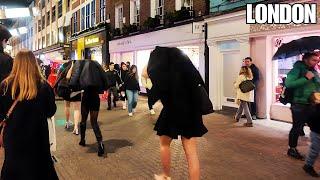 London Christmas Walk | Rainy Day Walk from Carnaby Street to Piccadilly Circus 4K