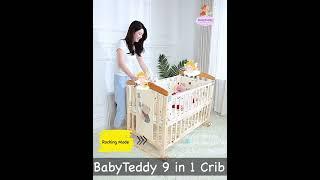 BabyTeddy® 9 in 1 Convertible Baby Crib India, Wooden Cot, Bed, Palna with Mattress Mosquito Net