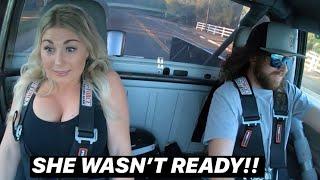 GIRLFRIEND REACTS TO TRIPLE TURBO 12V 2ND GEN CUMMINS BOOST LAUNCH AND RIDE ALONG!!! (GOT HER GOOD!)