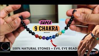 UNBOX - 100% Natural Stones + Evil eye Bead  Super 9 Chakra Natural Stone Bracelet & Benefits