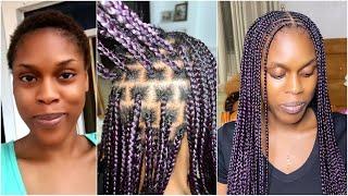 HOW TO: PURPLE KNOTLESS BOX BRAIDS ON RELAXED SHORT 4C HAIR IN 2023
