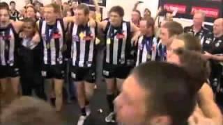 The Collingwood Magpies singing their theme song after winning the 2010 AFL Grand Final Replay