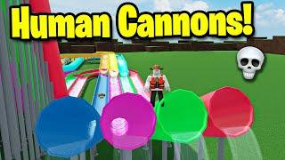 I Made HUMAN CANNONS With Waterslides in Roblox