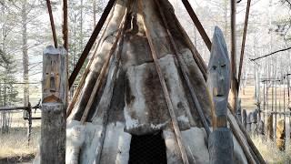 Evenki shaman tent and courtyard, Ethnographic museum Ulan-Ude, autumn 2018