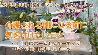 【年金生活】76歳71歳夫婦の記録Vlog 介護される側になる前に気を付けたいこと / １１月はホームセンターめぐり / おやつは回転寿司スイーツ / Japanese senior Vlog.