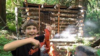 Solo Camping and Lobster Cook at The Bushcraft Log Cabin