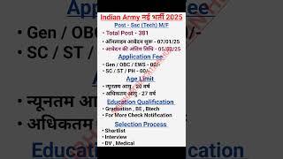 Army New Vacancy 2025 | Indian Army Recruitment 2025 | Indian Army Ssc Technical #army #ssc #shorts