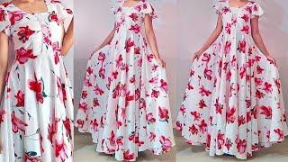 Floral printed long dress cutting & stitching | umbrella cut long frock cutting stitching