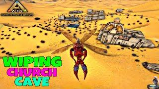 ARK ULTIMATE MOBILE EDITION | SCORCHED EARTH RAIDING CHURCH CAVE - LIVE