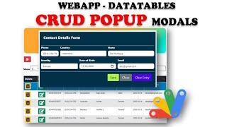 Google Apps Script - webApp CRUD with Popup Modals in DataTables