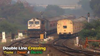 DOUBLE Line CROSSING Trains | Pure Double Diesel Line vs Double Electric Line | Indian Railways