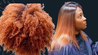 Easy! Silk Press on Colored Hair | Copper Brown (Ginger) Hair Color |  Bleached Hair Routine