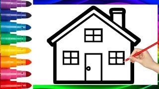 House Drawing, Painting and Coloring for Kids // How to Draw a House Drawings