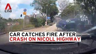 1 dead after car crashes and catches fire on Nicoll Highway